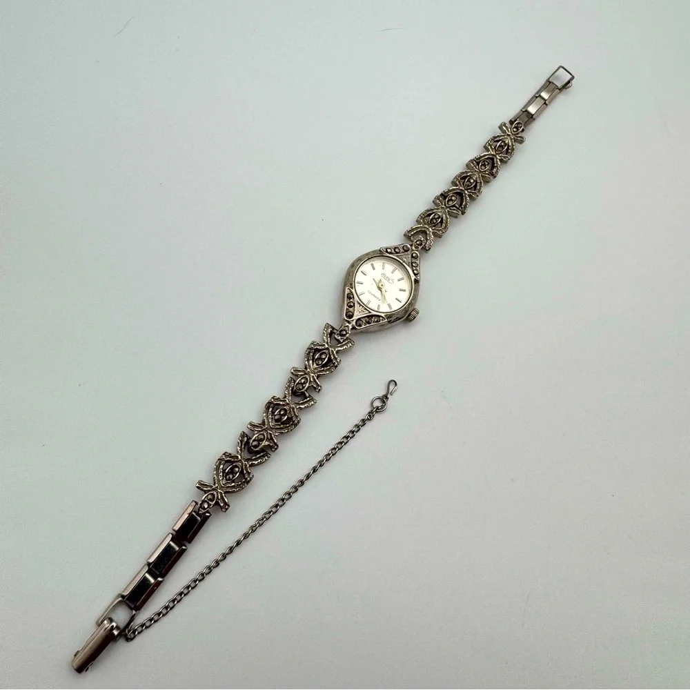 Vintage HenriS Art Deco Marcasite Style Silver Tone Quartz Bracelet Watch